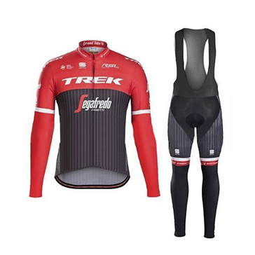 2017 Maillot Trek Segafredo Tirantes Mangas Largas negro e rojo